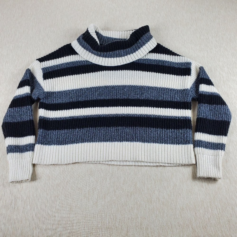 By & By Women's Black Gray White Striped Sweater Large Turtleneck Knit Soft Cozy